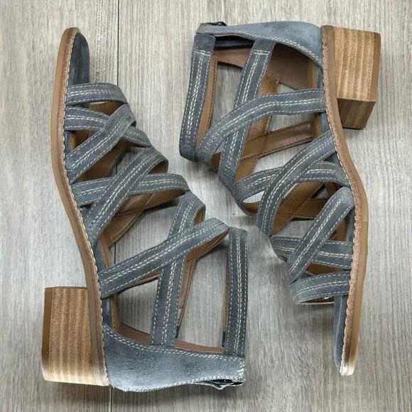 Comfortiva Sandals Women 8M Betha Open Front Stacked Heel Gladiator Leather Gray - Picture 4 of 14